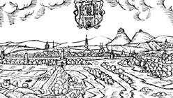 Ilustrace z knihy Bartolomje Paprockho z Hlahol Zrcadlo slavnho markrabstv moravskho vydan v roce 1593 v Olomouci. Na kopci vlevo je hrad Buchlov, na pravm nvr stoj pvodn ran gotick kostelk, po jeho rozpadnut se byla vystavna dnen kaple z roku 1673
