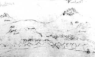 Zcenina hradu Kumburku na kresb Karla Hynka Mchy (asi 24. srpna 1833)