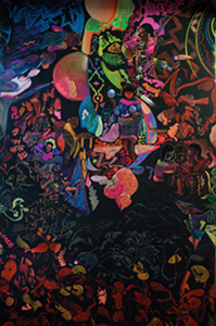 Otto Placht: Roh hojnosti (150 x 120, tempera, neon, akryl, pltno, 2014)